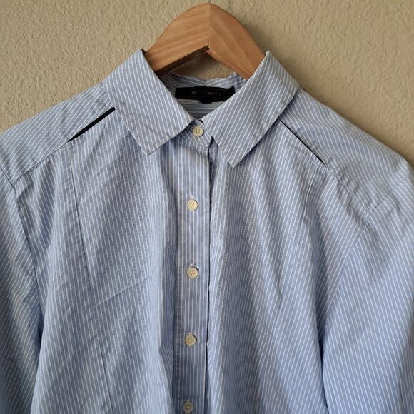 💚BCBG MaxAzria – Modern Blue Striped High-Low Button Front Blouse – Size Small - Picture 11 of 13